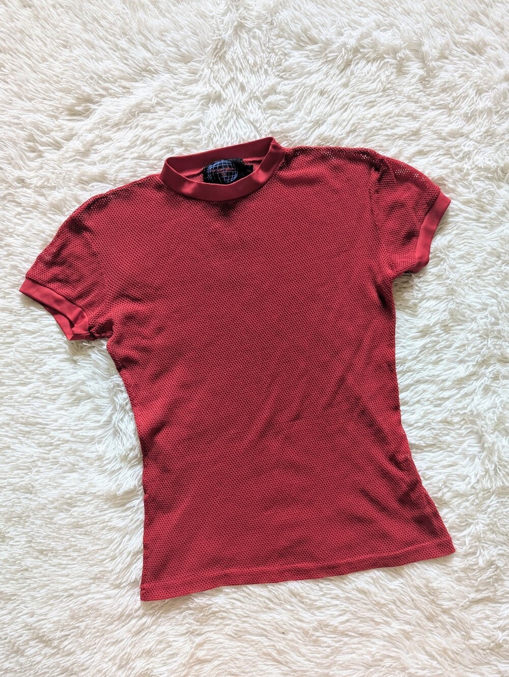 90s Tripp Man Red Fishnet Sheer Mesh Stretchy Layering Mallgoth Shirt Small